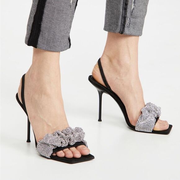 Alexander Wang Julie Scrunchie Embellished Slingback High Heel Sandals size 38 - Picture 2 of 16